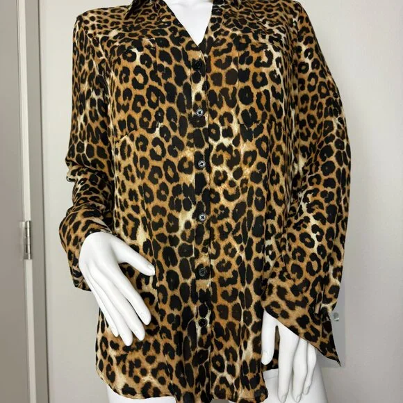 Express The Portofino Shirt Women's Button Up Collared V-Neck Blouse Size M - Picture 6 of 8